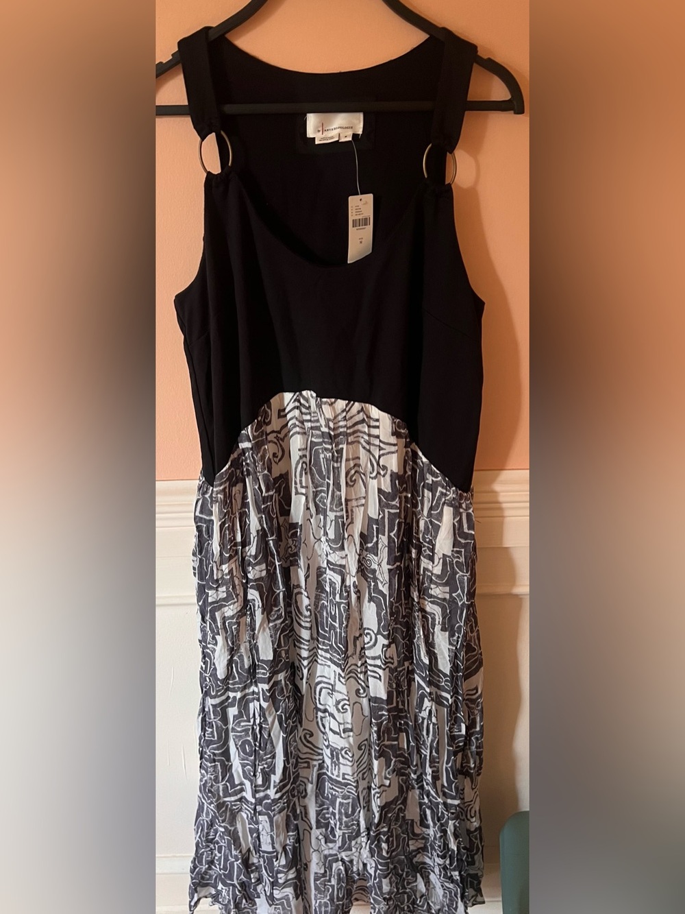 Anthropologie abstract Black White bohemian Maxi dress eccentric indie unique M - Picture 5 of 7